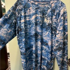 Blue and White banded outdoors fishing Long Sleeve Shirt